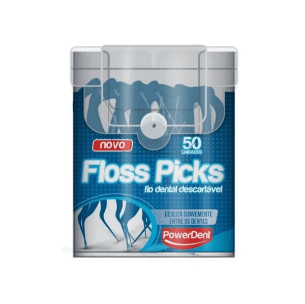 Fios Dentais Descartáveis Powerdent Floss Picks com 50 Unidades